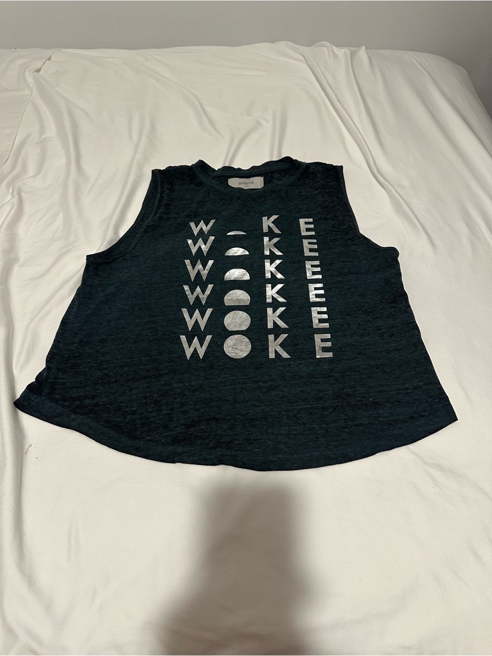 Barry’s Bootcamp Sleeveless Graphic Tank Top in Black/Dark Teal & Silver Size L
